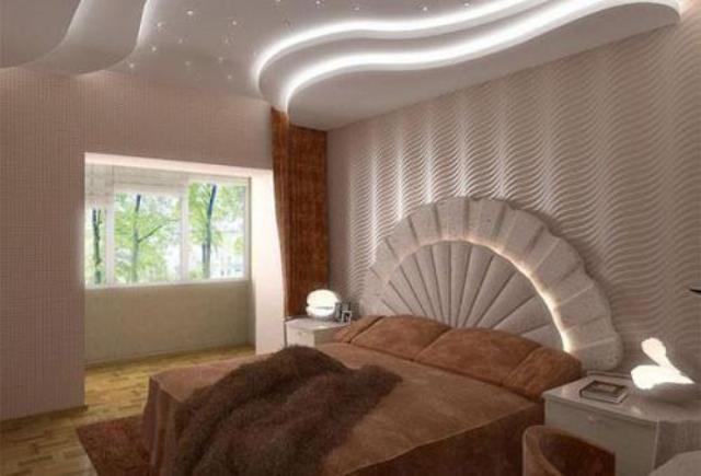 Варианты дизайна потолков из ГКЛ в спальне