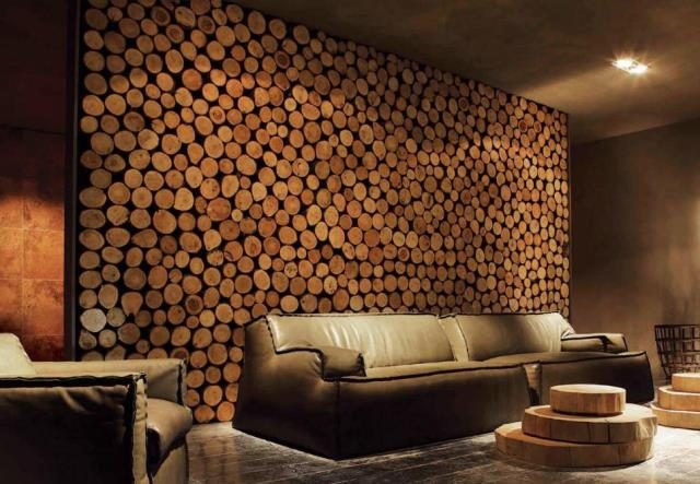 Стена из деревянных спилов (54 фото)