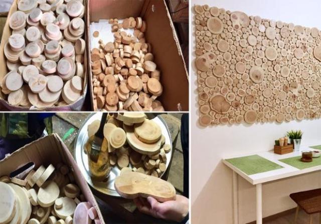 Отделка стен спилами дерева - особенности и варианты